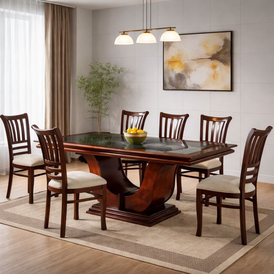 Buy Modern Wooden 6-Seater Dining Set – Premium Teak Furniture by Modern Home Furnishings