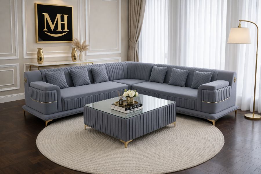 Buy Luxury L-Shape Corner Sofa Set – Premium Teak Furniture by Modern Home Furnishings